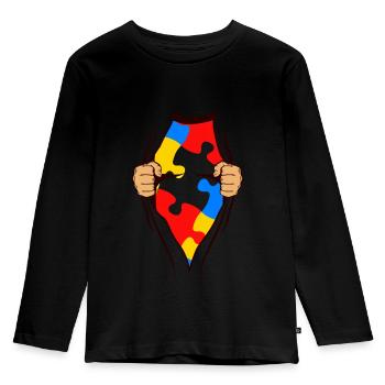 AUTISM SUPERHELD gift for autistic - Kids' Premium Longsleeve Shirt - black - Front - AI Model Kid Male (0cm)