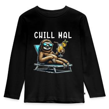 Chillen Faultier - chill mal - Kinder Premium Bio Langarmshirt - Schwarz - Vorne - AI Model Kid Male (0cm)