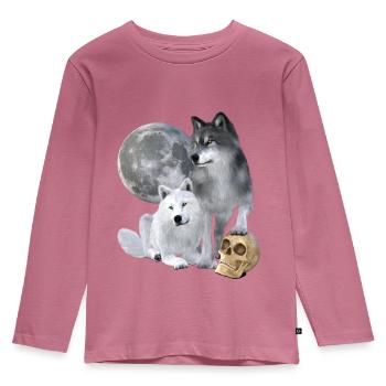 Loups, blancs, gris, lune, crâne - T-shirt manches longues Premium Enfant - mauve - Devant - AI Model Kid Female (0cm)
