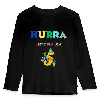 Hurra jetzt bin ich 5 Kollektion, unisex, Birthday - Kinder Premium Bio Langarmshirt - Schwarz - Vorne - AI Model Kid Male (0cm)