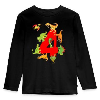 Dinosaure 4 ans garçon 4ème anniversaire Dino - T-shirt manches longues Premium Enfant - noir - Devant - AI Model Kid Male (0cm)