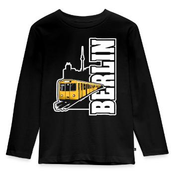 Berlin U-Bahn Color - Kinder Premium Bio Langarmshirt - Schwarz - Vorne - AI Model Kid Male (0cm)