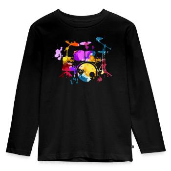 Schlagzeug, Schlagzeuger - Kinder Premium Bio Langarmshirt - Schwarz - Vorne - AI Model Kid Male (0cm)