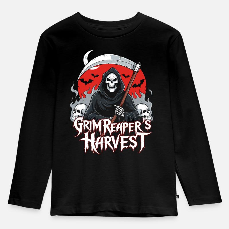 Ernte des Sensenmanns - Kinder Premium Bio Langarmshirt - Schwarz