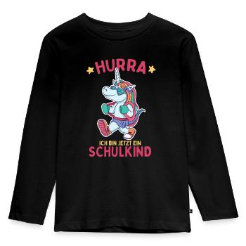 Hurra ich bin jetzt ein Schulkind - Kinder Premium Bio Langarmshirt - Schwarz - Vorne - AI Model Kid Male (0cm)