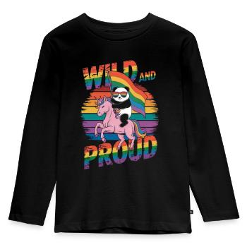 Panda Rides Unicorn LGBTQ Rainbow Flag - Kids' Premium Longsleeve Shirt - black - Front - AI Model Kid Male (0cm)