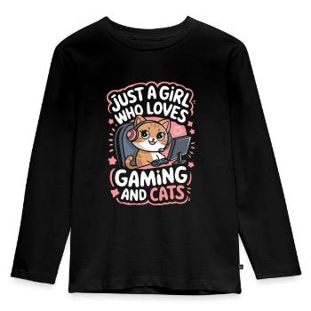 Gaming Computer Konsole Mädchen Katze - Kinder Premium Bio Langarmshirt - Schwarz - Vorne - AI Model Kid Male (0cm)