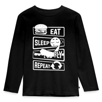 Eat Sleep Fly Repeat - Flugzeug Pilot Flieger Flug - Kinder Premium Bio Langarmshirt - Schwarz - Vorne - AI Model Kid Male (0cm)