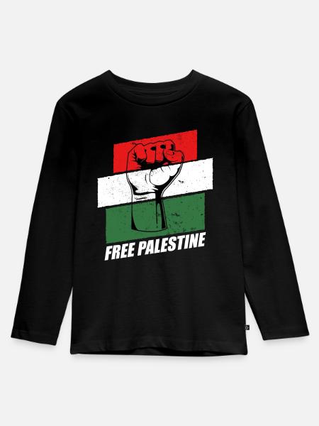 Free Palestine - Kinder Premium Bio Langarmshirt - Schwarz