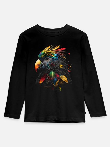Papagei Vogel Bunt Vogelmotiv Geschenk Tier - Kinder Premium Bio Langarmshirt - Schwarz