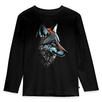 Wolf und Fuchs gemischt, Kunst Kopf Tier Geschenk - Kinder Premium Bio Langarmshirt - Schwarz - Vorne - AI Model Kid Male (0cm)