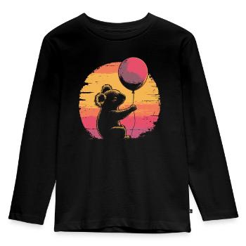 Koala mit Luftballon Vintage Silhouette - Kinder Premium Bio Langarmshirt - Schwarz - Vorne - AI Model Kid Male (0cm)