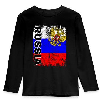 RUSSLAND FLAGGE FAHNE WAPPEN EMBLEM - RUSSIA - Kinder Premium Bio Langarmshirt - Schwarz - Vorne - AI Model Kid Male (0cm)