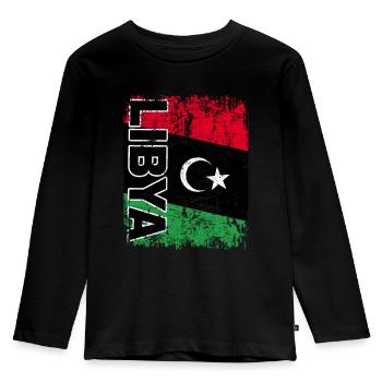 LIBYEN FLAGGE Libysche Fahne Lybien Libya retro - Kinder Premium Bio Langarmshirt - Schwarz - Vorne - AI Model Kid Male (0cm)