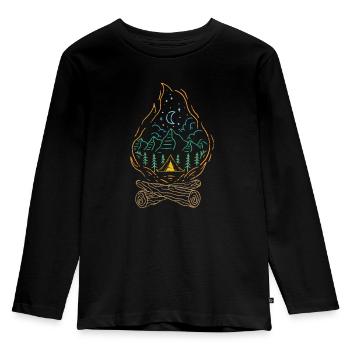 Feu de camp camping avec tente en plein air dans la forêt d'arbres - T-shirt manches longues Premium Enfant - noir - Devant - AI Model Kid Male (0cm)