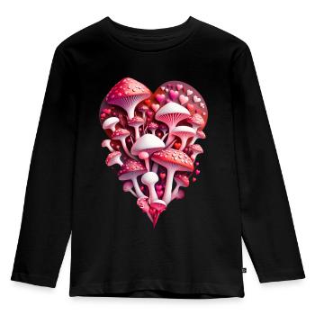 Cœur de champignons - T-shirt manches longues Premium Enfant - noir - Devant - AI Model Kid Male (0cm)