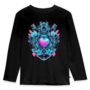 Cyborg Heart - Kids' Premium Longsleeve Shirt - black - Front - AI Model Kid Male (0cm)