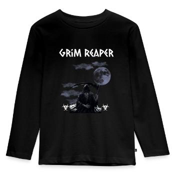 Grim Reaper Halloween - Kinder Premium Bio Langarmshirt - Schwarz - Vorne - AI Model Kid Male (0cm)