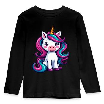 Adorable Unicorn with Colorful Mane - Kids' Premium Longsleeve Shirt - black - Front - AI Model Kid Male (0cm)