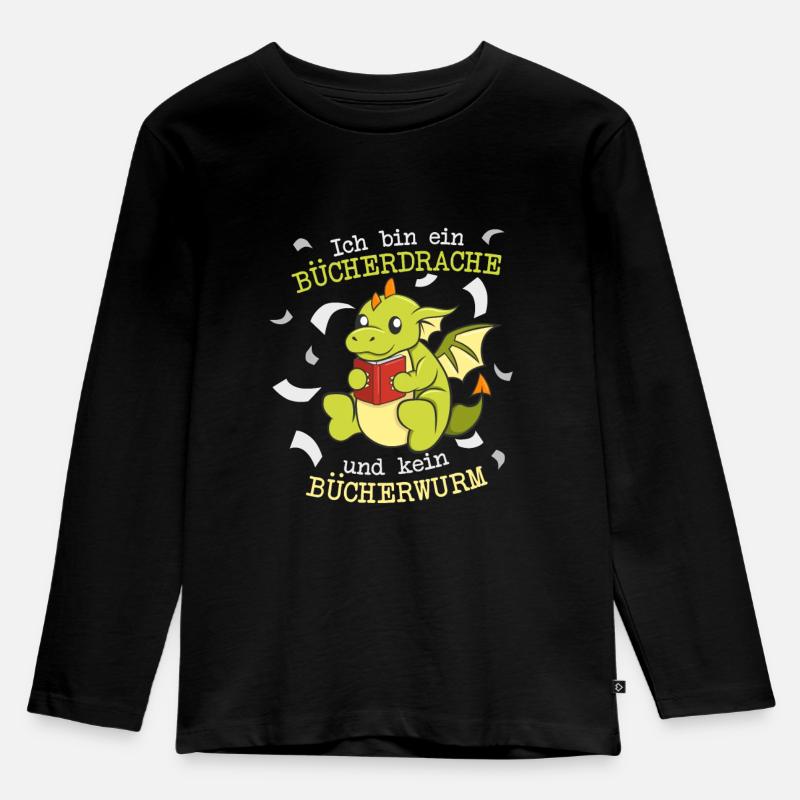 Bücherwurm Geschenk - Kinder Premium Bio Langarmshirt - Schwarz