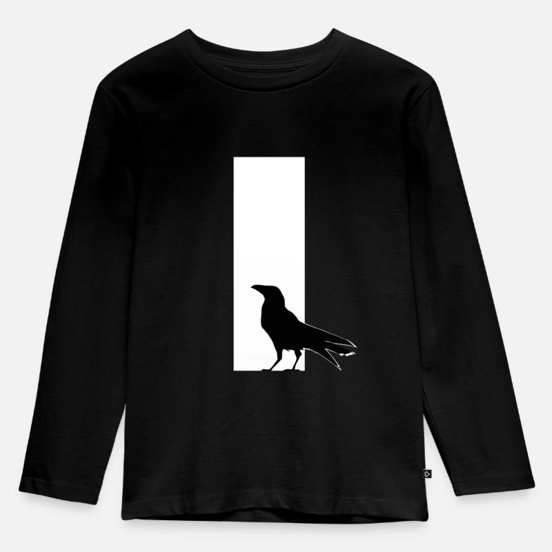 krähender Rabe in der Dunkelheit Comic Shirt - Kinder Premium Bio Langarmshirt - Schwarz