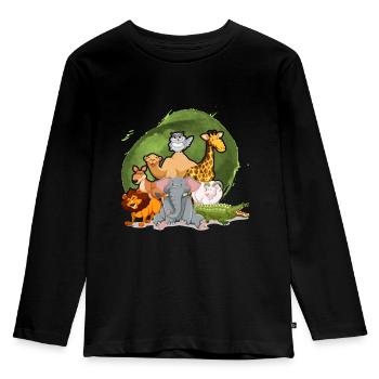 Niedliche Zootiere Safari - Kinder Premium Bio Langarmshirt - Schwarz - Vorne - AI Model Kid Male (0cm)