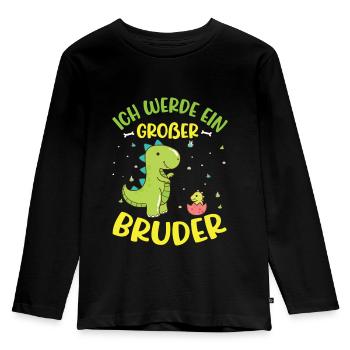 Ich werde ein Großer Bruder Dino - Kinder Premium Bio Langarmshirt - Schwarz - Vorne - AI Model Kid Male (0cm)