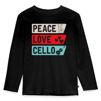 Peace Love Cello Musical Instrument - Kinder Premium Bio Langarmshirt - Schwarz - Vorne - AI Model Kid Male (0cm)
