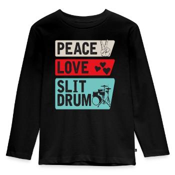 Peace Love Slit Drum Tambour à fente africain - T-shirt manches longues Premium Enfant - noir - Devant - AI Model Kid Male (0cm)