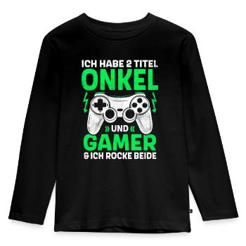 ZWEI TITEL ONKEL UND GAMER ROCKE BEIDE GAMING - Kinder Premium Bio Langarmshirt - Schwarz - Vorne - AI Model Kid Male (0cm)