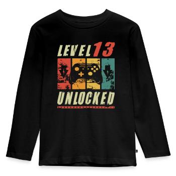 Level 13 Unlocked Gamer Turning 13th Birthday Gift - Kids' Premium Longsleeve Shirt - black - Front - AI Model Kid Male (0cm)