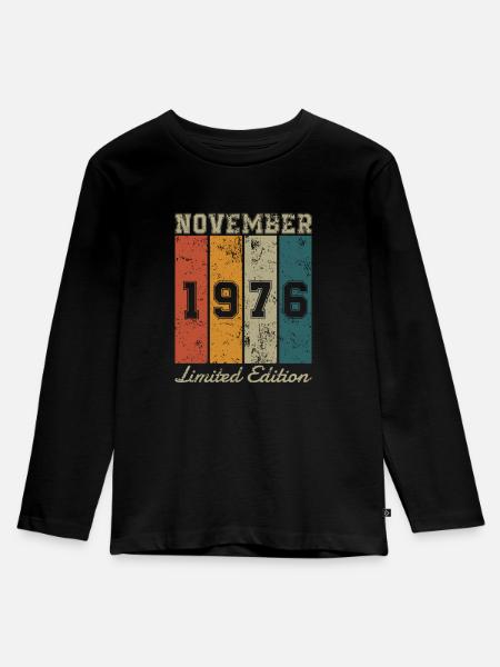 Geburtstag: November 1976 - Limited Edition Retro - Kinder Premium Bio Langarmshirt - Schwarz