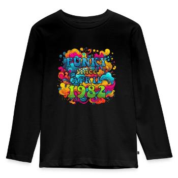 Funky Birthday: April 1982 - Psychadelic - Kids' Premium Longsleeve Shirt - black - Front - AI Model Kid Male (0cm)