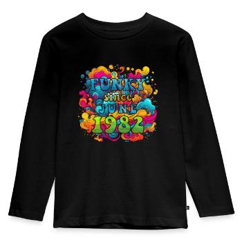 Funky Birthday: June 1982 - Psychadelic - Kids' Premium Longsleeve Shirt - black - Front - AI Model Kid Male (0cm)