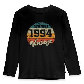 Vintage Geburtstag - November 1994 - Geschenkidee - Kinder Premium Bio Langarmshirt - Schwarz - Vorne - AI Model Kid Male (0cm)