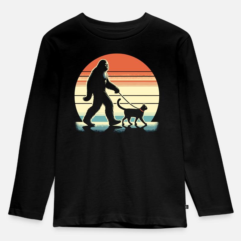 Bigfoot Katze - Kinder Premium Bio Langarmshirt - Schwarz