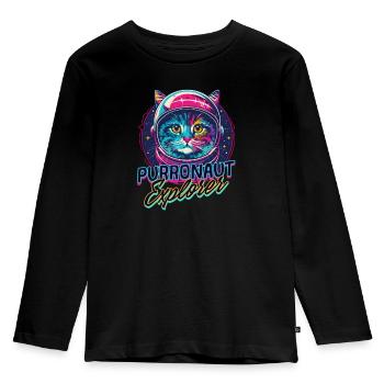 Chat Astronaute Purronaute Explorer - T-shirt manches longues Premium Enfant - noir - Devant - AI Model Kid Male (0cm)