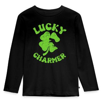 Lucky charmer shamrock for St Patricks day kids - Kids' Premium Longsleeve Shirt - black - Front - AI Model Kid Male (0cm)