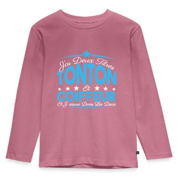 J'ai deux titres tonton et Coiffeur Cadeau Tonton. - T-shirt manches longues Premium Enfant - mauve - Devant - AI Model Kid Female (0cm)