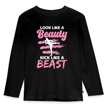 Muay Thai ressemble à un combattant de beauté Boxe thaïlandaise - T-shirt manches longues Premium Enfant - noir - Devant - AI Model Kid Male (0cm)