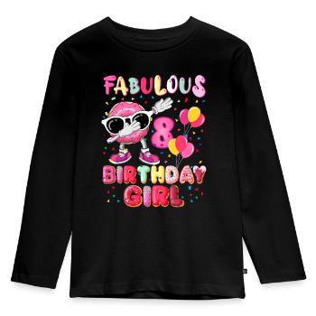 8th Birthday Dabbing Donut Fabulous Girl - Kids' Premium Longsleeve Shirt - black - Front - AI Model Kid Male (0cm)