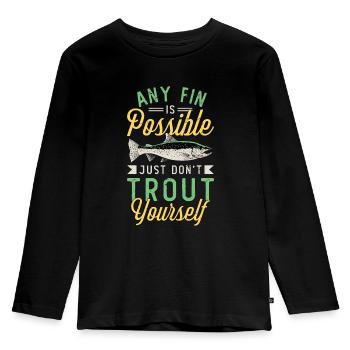 Trout Fishing Any Fin Is Possible Just Fly Fishing - Kinder Premium Bio Langarmshirt - Schwarz - Vorne - AI Model Kid Male (0cm)