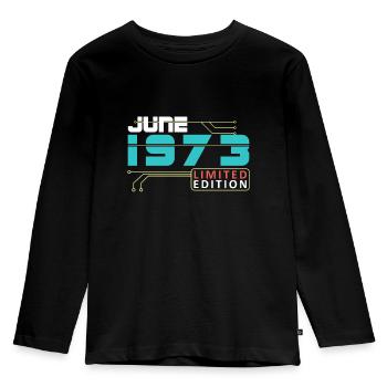 June 1973 - Geburtstag im Juni - Kinder Premium Bio Langarmshirt - Schwarz - Vorne - AI Model Kid Male (0cm)