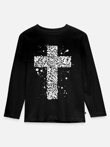 Graffiti Kreuz - Kinder Premium Bio Langarmshirt - Schwarz