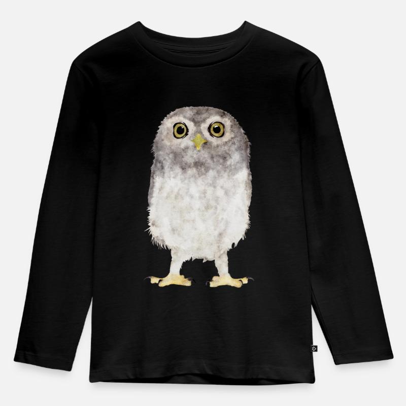 Eule - Kinder Premium Bio Langarmshirt - Schwarz