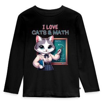 I love Cats & Maths - T-shirt manches longues Premium Enfant - noir - Devant - AI Model Kid Male (0cm)