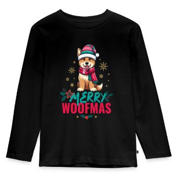 FRÖHLICHE WOOFMAS - Kinder Premium Bio Langarmshirt - Schwarz - Vorne - AI Model Kid Male (0cm)