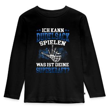 Ich kann Dudelsack spielen schottische Sackpfeife - Kinder Premium Bio Langarmshirt - Schwarz - Vorne - AI Model Kid Male (0cm)