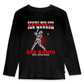 Baseball König schlagen Baseballer Baseballspieler - Kinder Premium Bio Langarmshirt - Schwarz - Vorne - AI Model Kid Male (0cm)