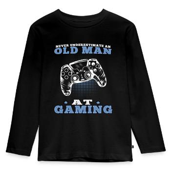 Vieil homme jouer jeux vidéo joueurs joueurs - T-shirt manches longues Premium Enfant - noir - Devant - AI Model Kid Male (0cm)
